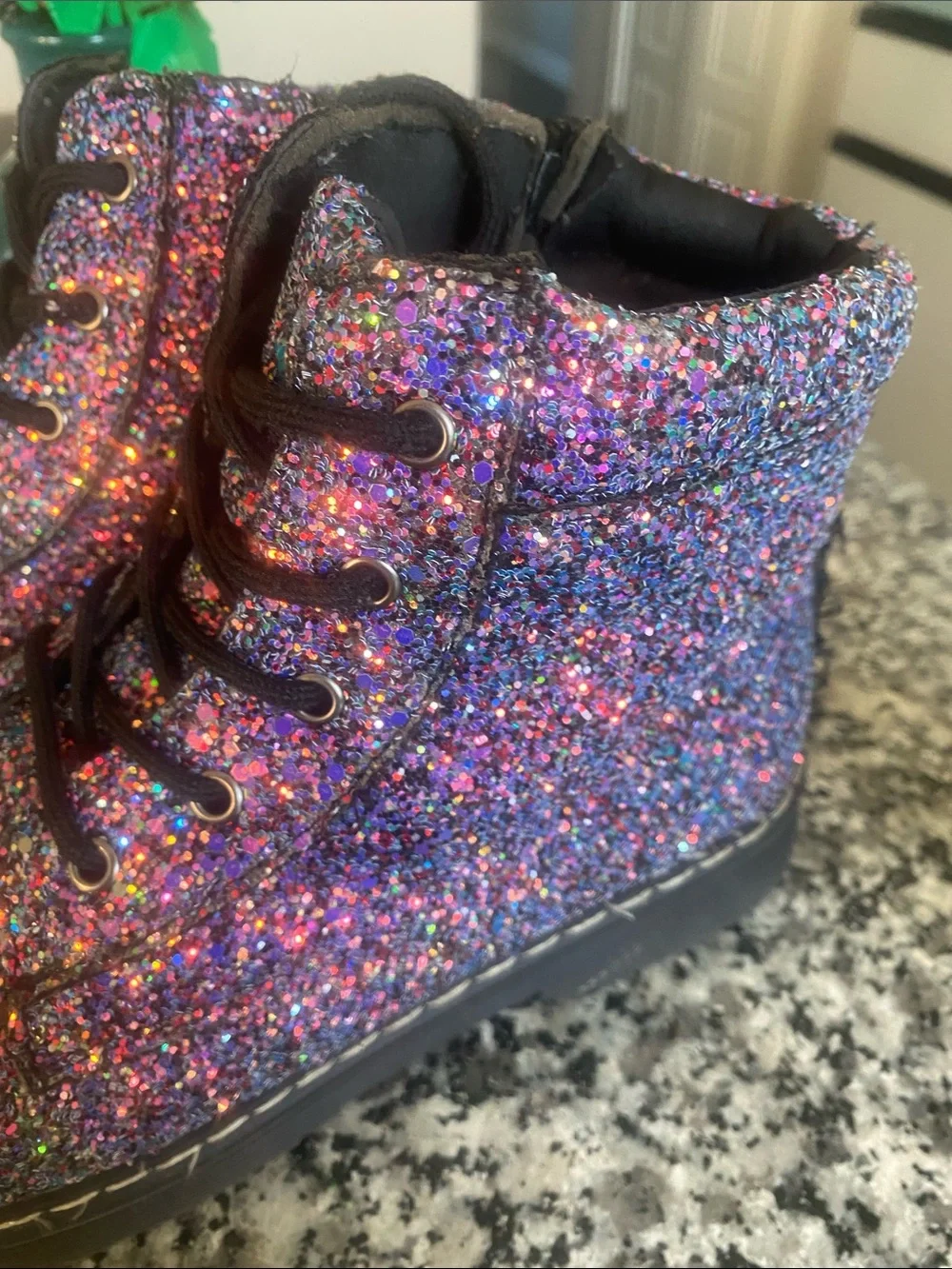 Fabkids iridescent Glitter Lace-Up side zipper Boots